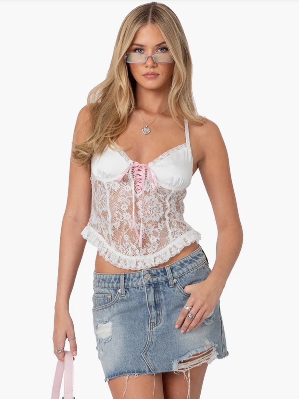 Edikted Rhea Sheer Lace Corset Camisole
